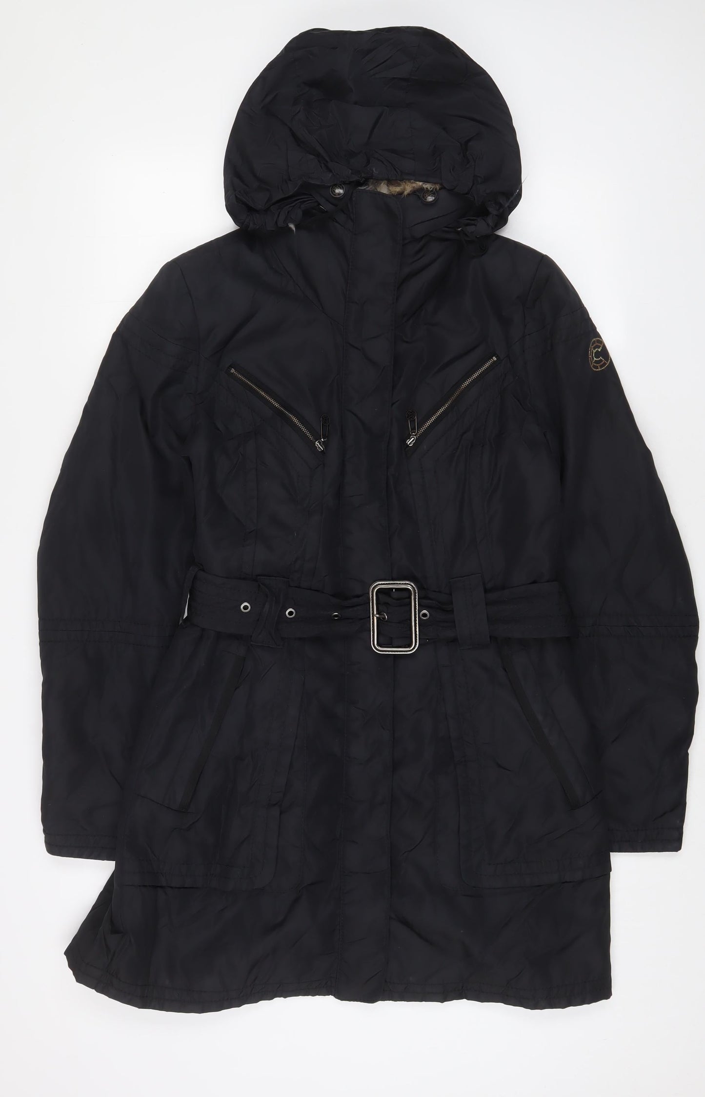 Greenstone Womens Black Jacket Coat Size 8 Zip - Belted