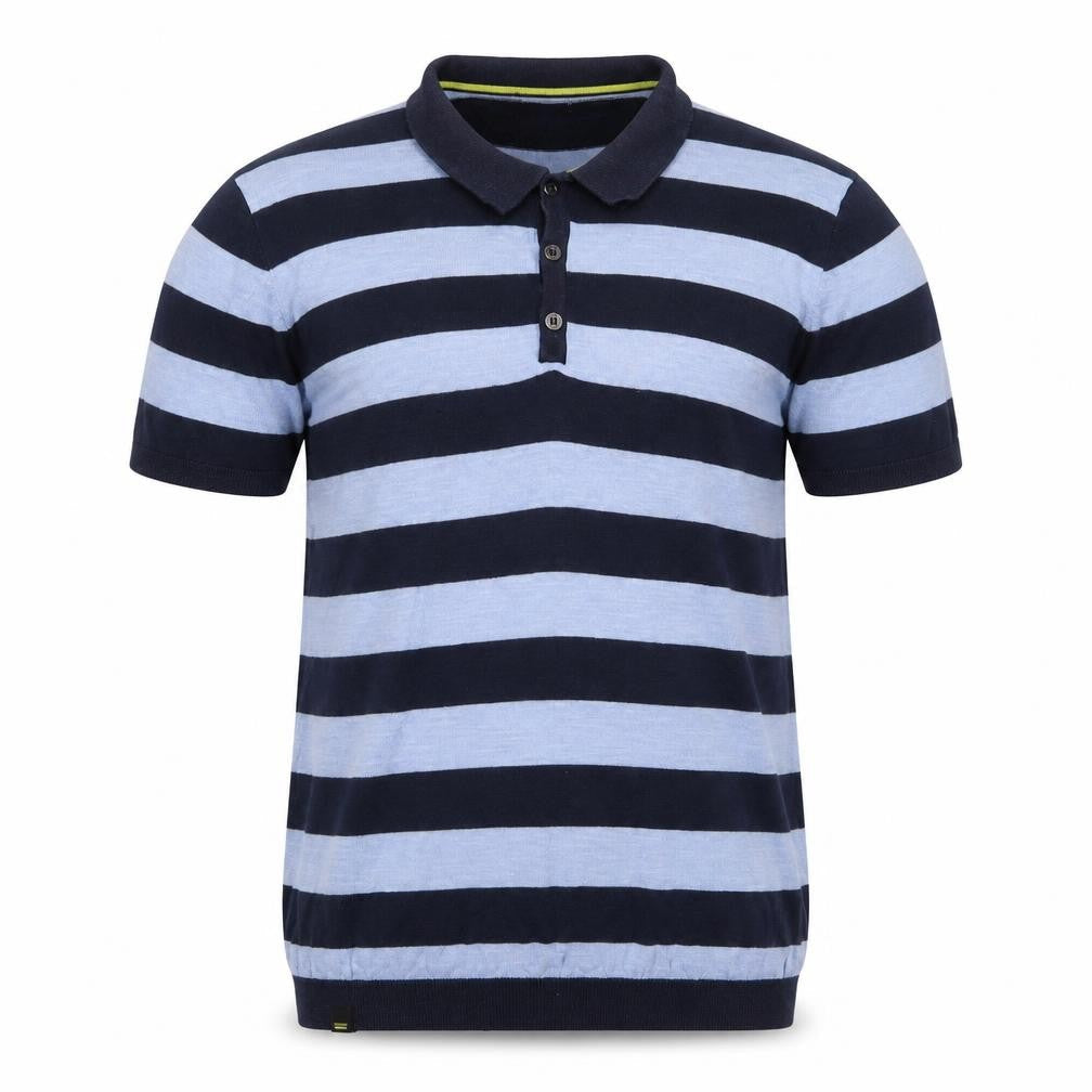 Mantaray Mens Blue Striped Cotton Polo Size M Collared Button