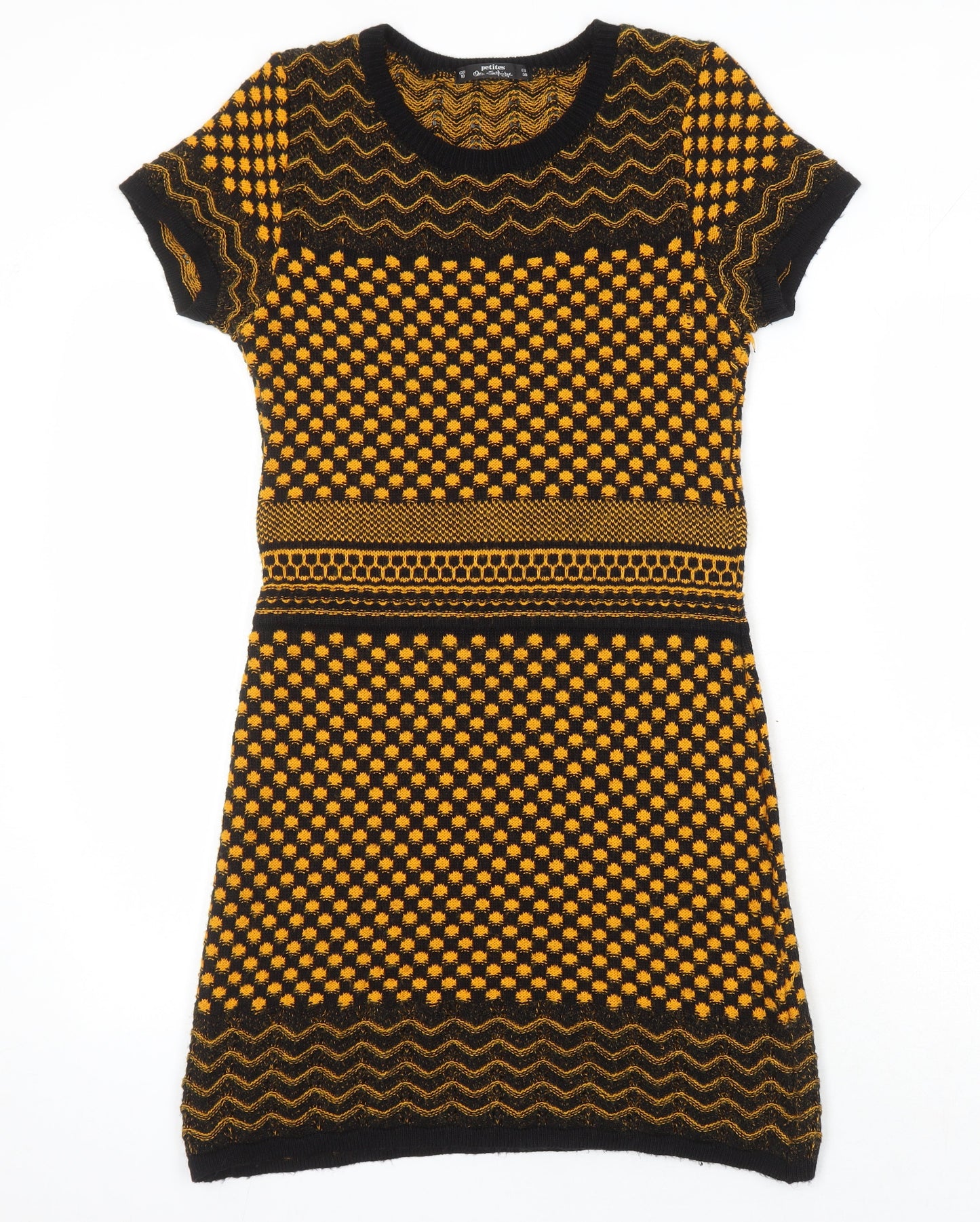 Miss Selfridge Womens Multicoloured Geometric Acrylic Jumper Dress Size 10 Round Neck