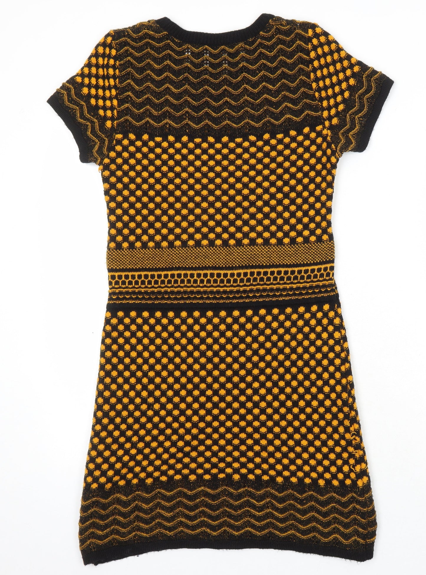 Miss Selfridge Womens Multicoloured Geometric Acrylic Jumper Dress Size 10 Round Neck