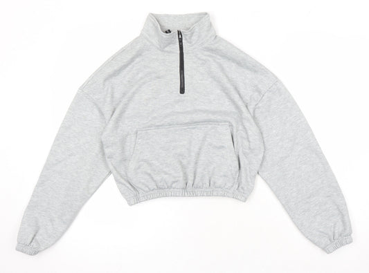 Zaful Womens Grey Cotton Pullover Sweatshirt Size 10 - Elasticated waist, Cropped