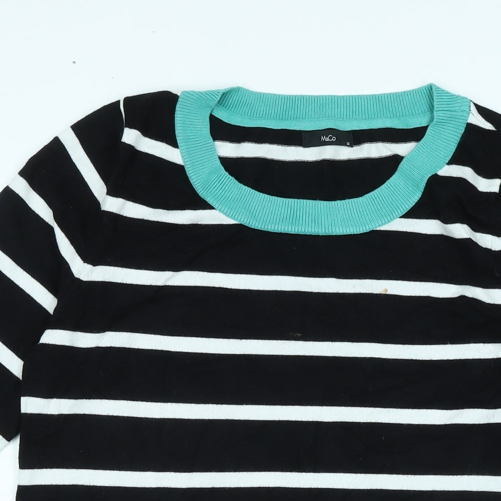 M&Co Womens Black Boat Neck Nylon Pullover Jumper Size 14
