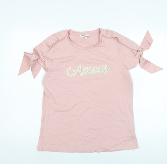 V code Womens Pink Cotton Basic T-Shirt Size L Boat Neck