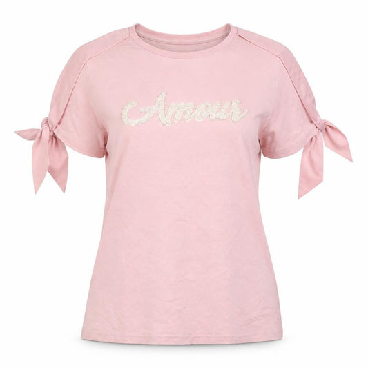 V code Womens Pink Cotton Basic T-Shirt Size L Boat Neck