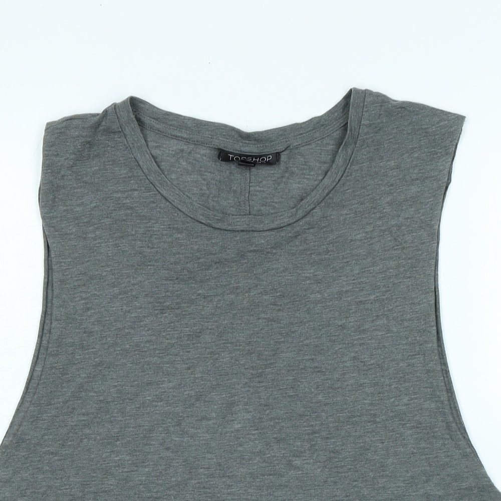 Topshop Womens Grey Cotton Basic Tank Size 12 Scoop Neck
