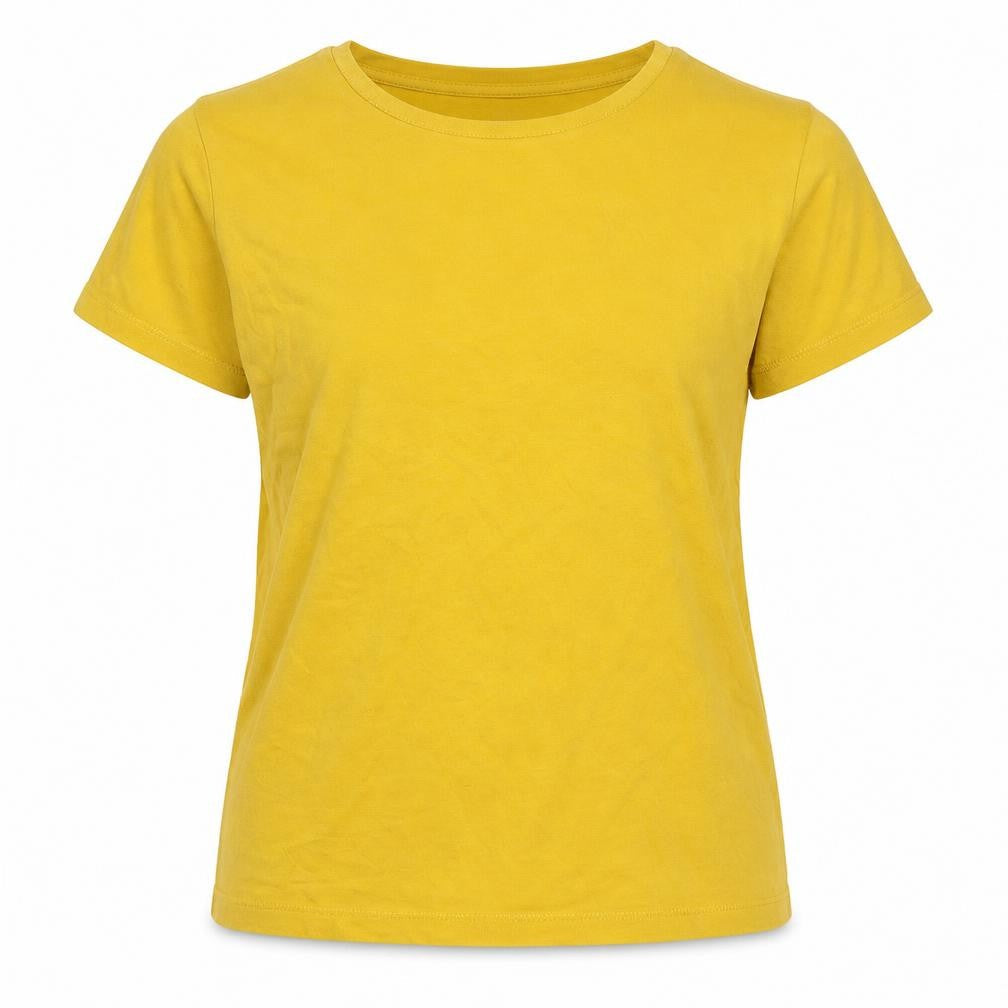 TMill Womens Yellow Cotton Basic T-Shirt Size 10 Crew Neck