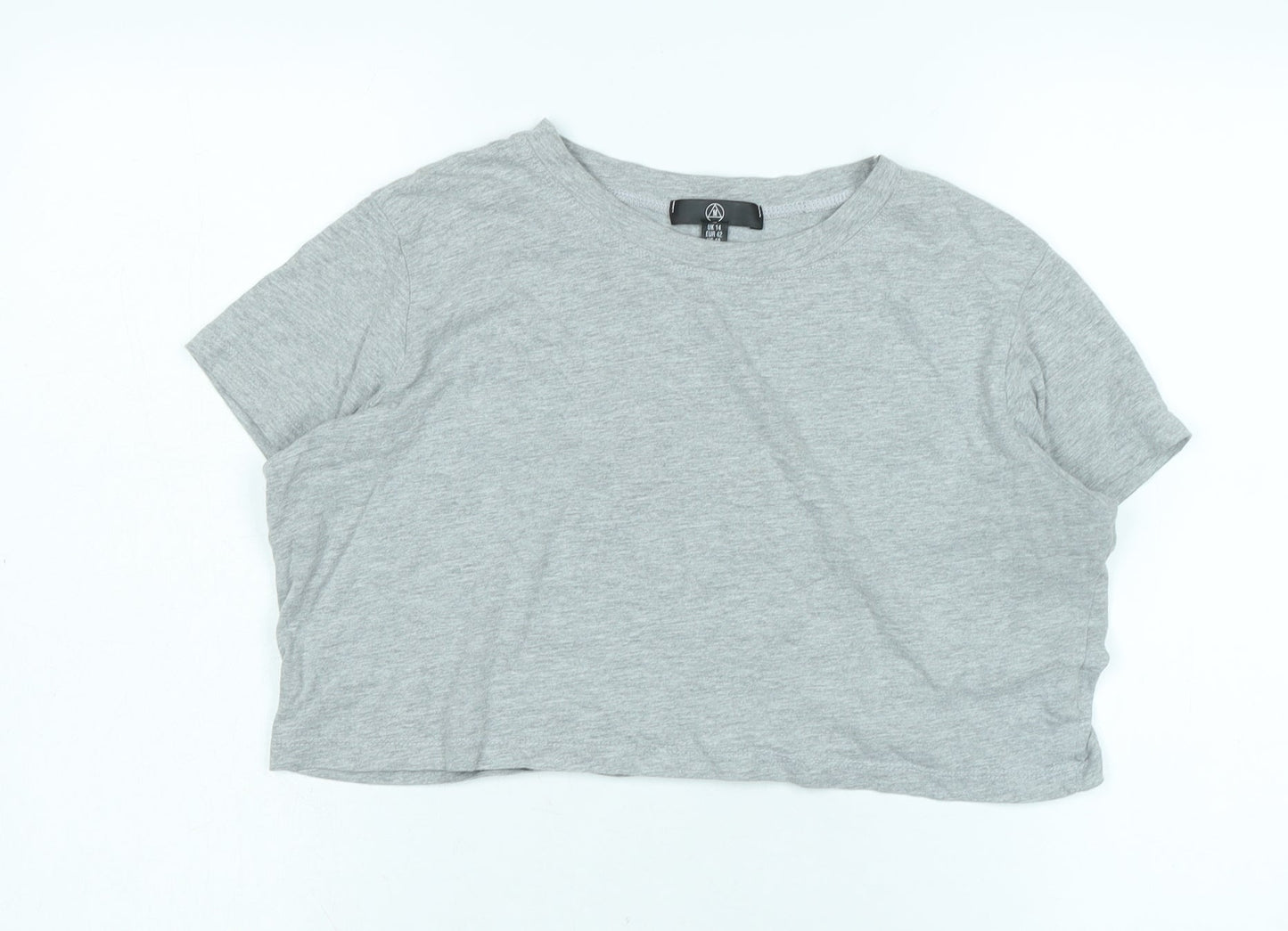 Missguided Womens Grey Cotton Cropped T-Shirt Size 14 Crew Neck