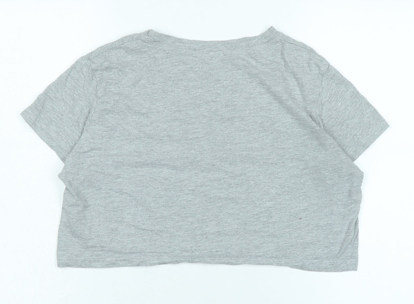 Missguided Womens Grey Cotton Cropped T-Shirt Size 14 Crew Neck