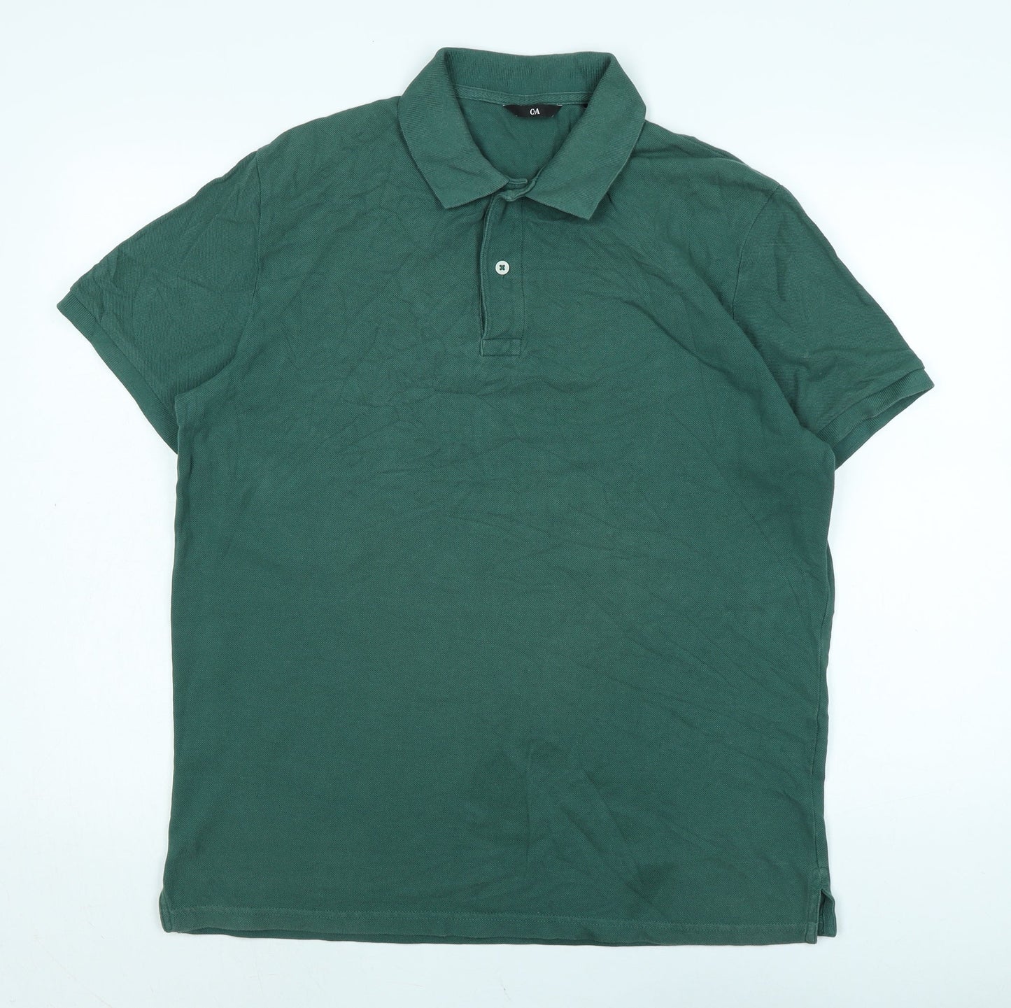 C&A Mens Green Cotton T-Shirt Size L Collared