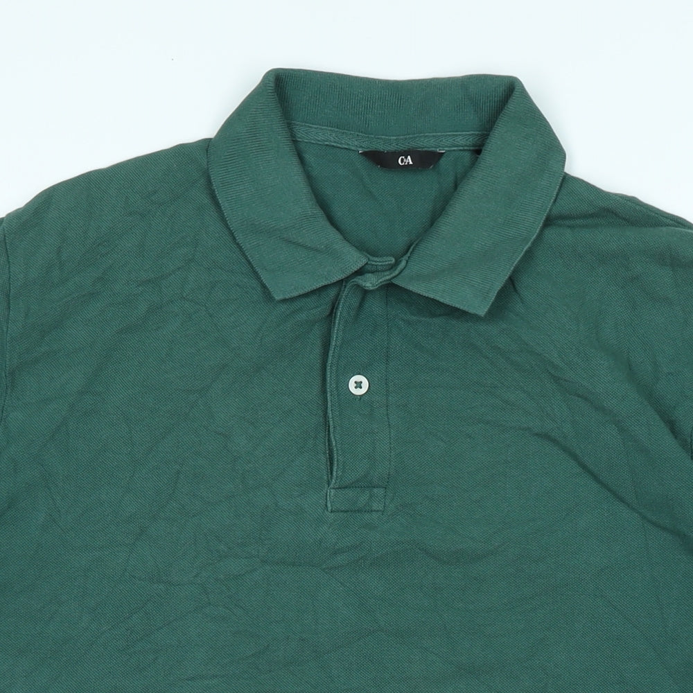 C&A Mens Green Cotton T-Shirt Size L Collared