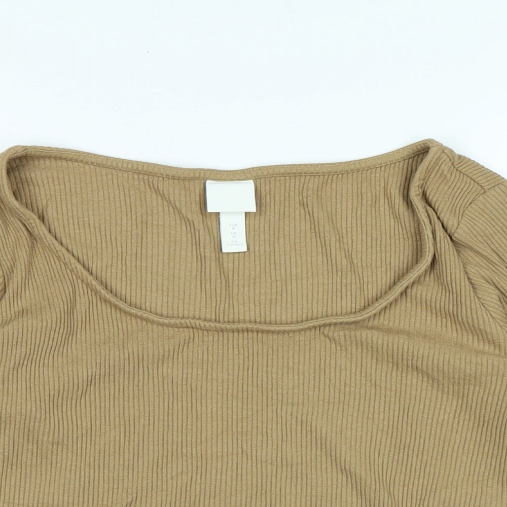 H&M Womens Brown Cotton Basic Polo Size M Round Neck