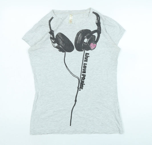 Love B Soul Womens Grey Cotton Basic Polo Size M Crew Neck