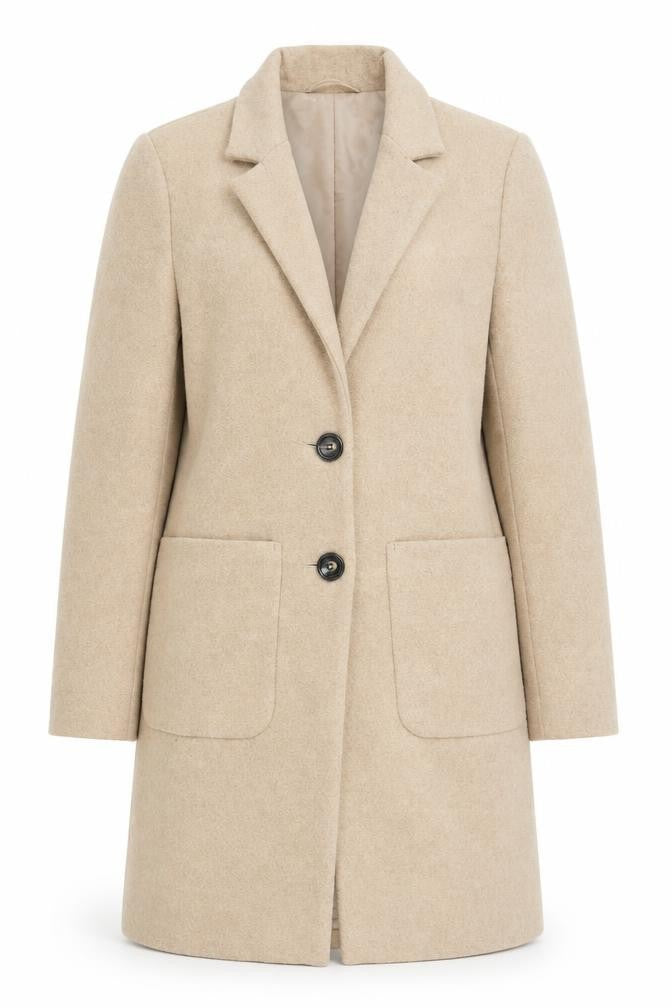 New Look Womens Beige Overcoat Coat Size 12 Button