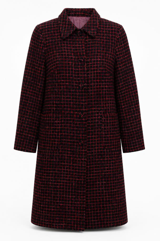 J.Taylor Womens Black Check Overcoat Coat Size 14 Button