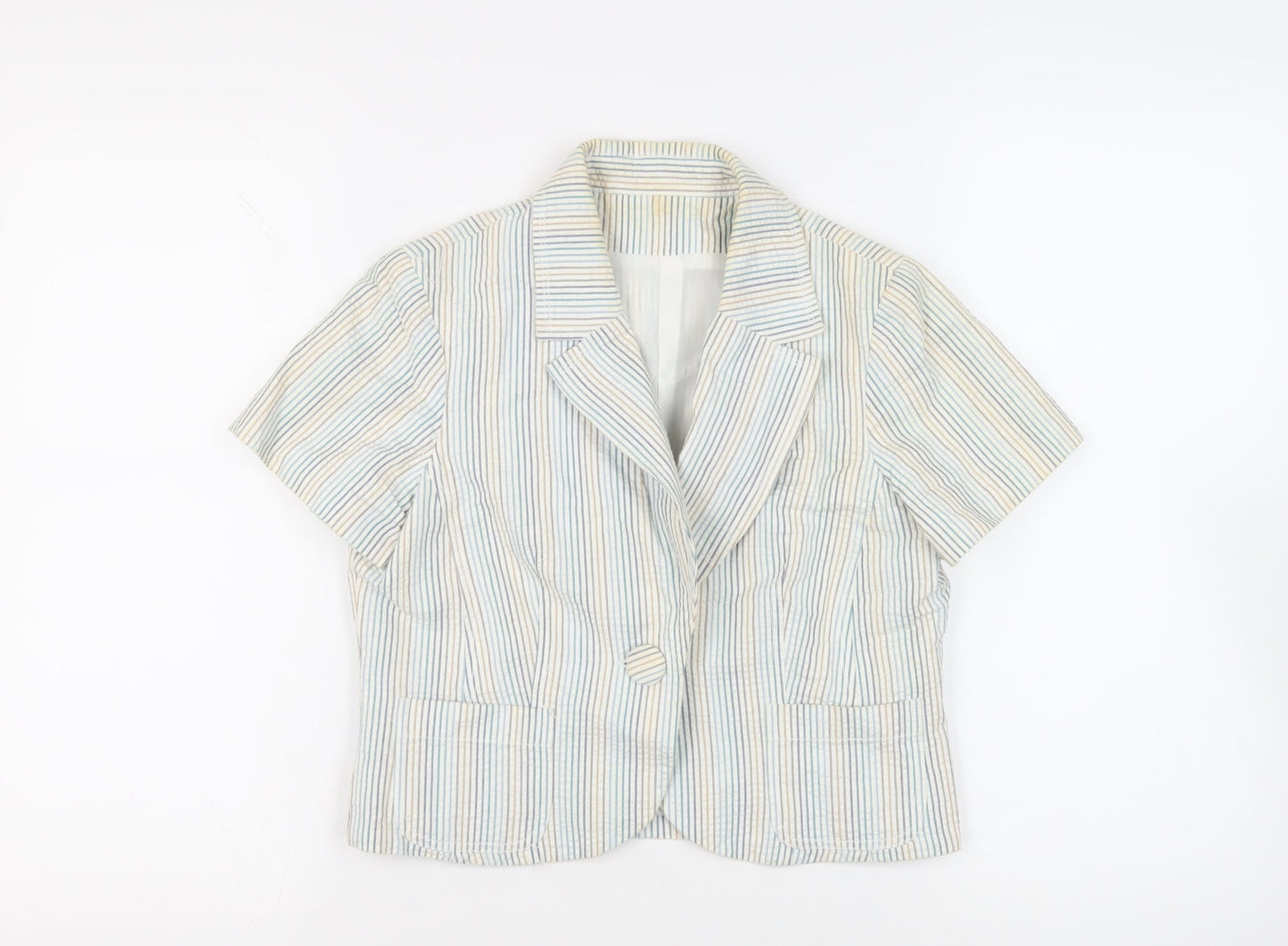 New Look Womens Ivory Striped Jacket Blazer Size 12 Button
