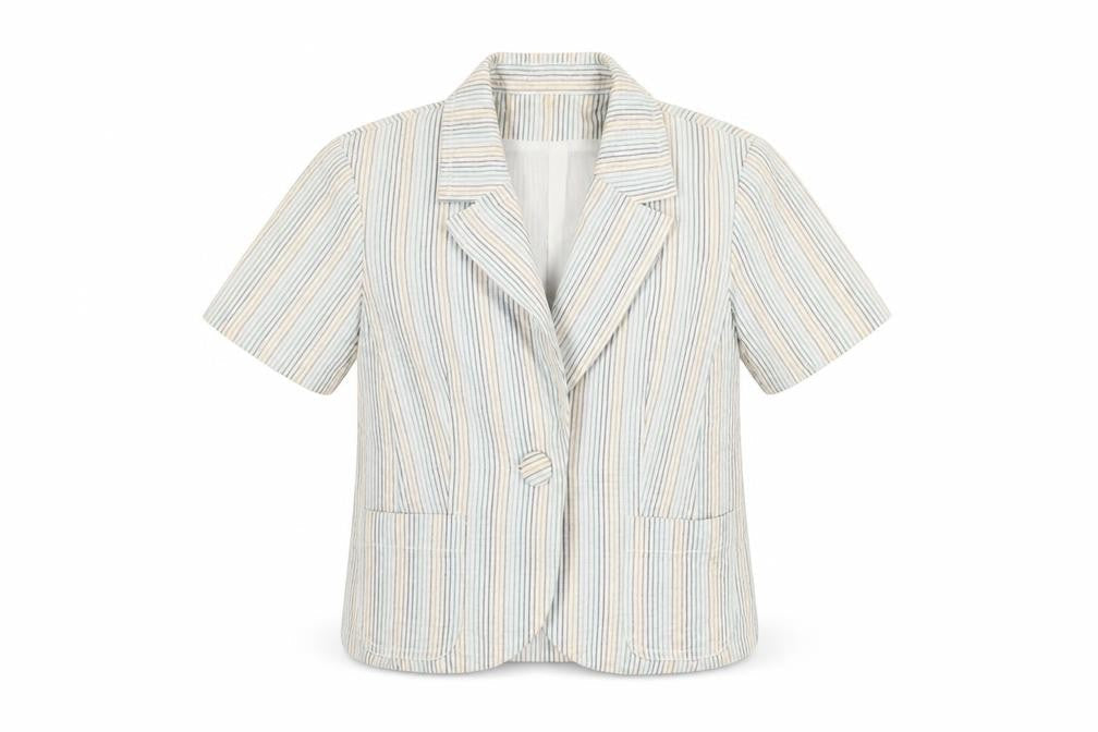 New Look Womens Ivory Striped Jacket Blazer Size 12 Button