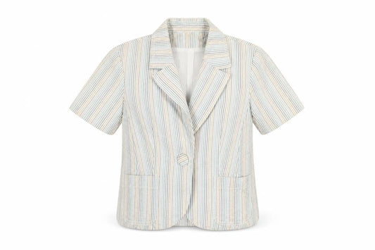 New Look Womens Ivory Striped Jacket Blazer Size 12 Button