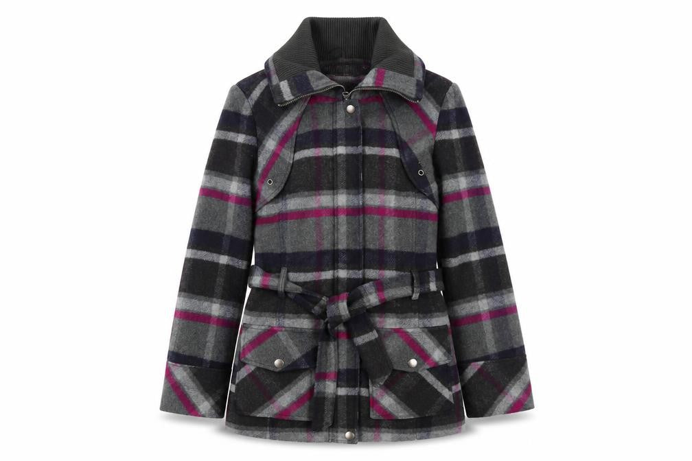 BHS Womens Grey Plaid Jacket Size 12 Zip - Belted
