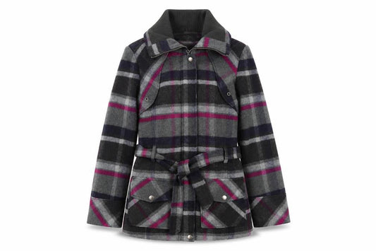 BHS Womens Grey Plaid Jacket Size 12 Zip - Belted