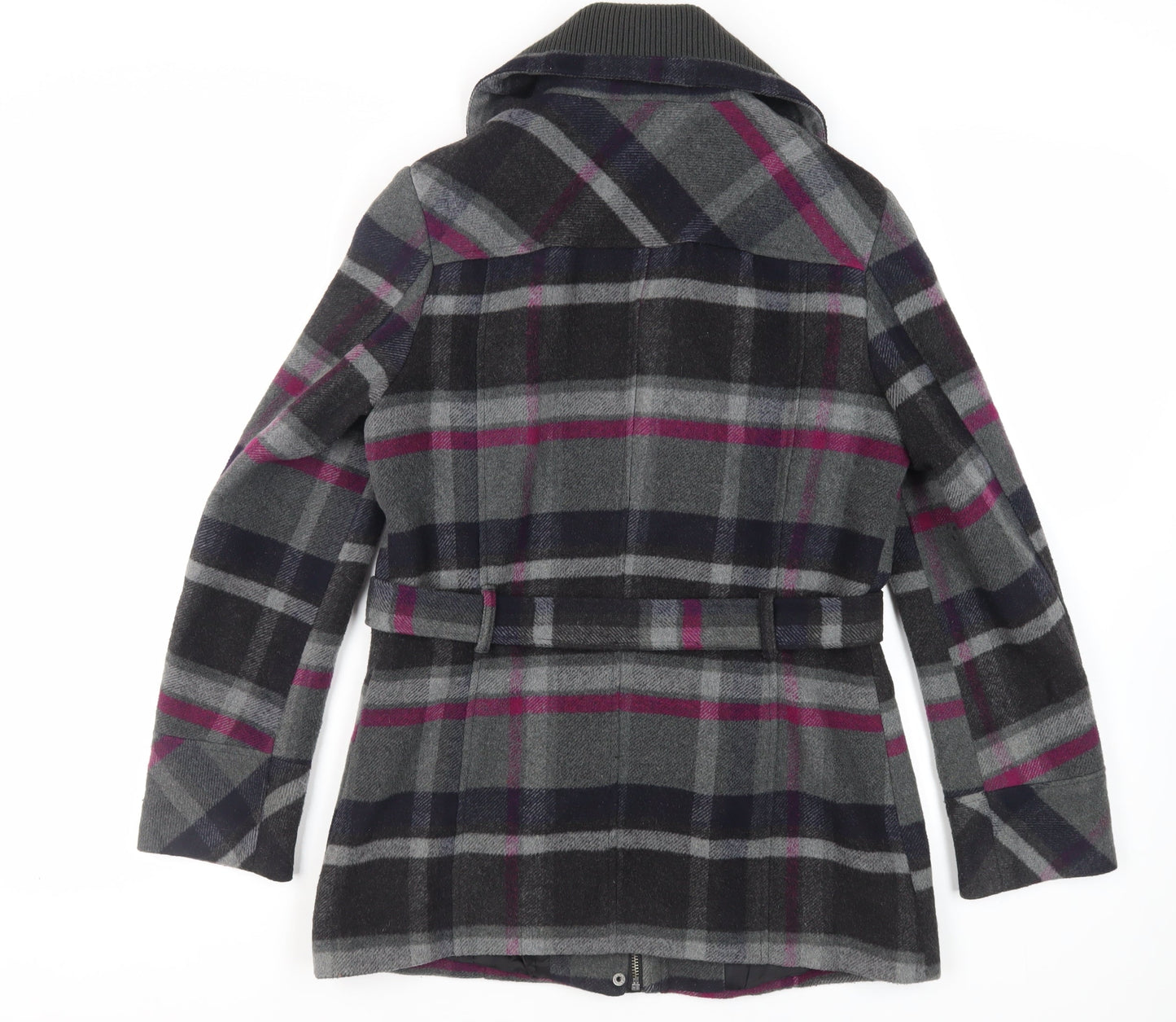 BHS Womens Grey Plaid Jacket Size 12 Zip - Belted