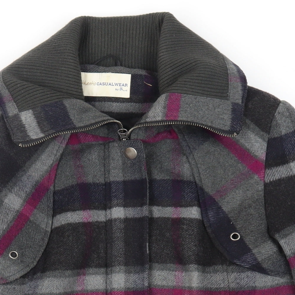 BHS Womens Grey Plaid Jacket Size 12 Zip - Belted