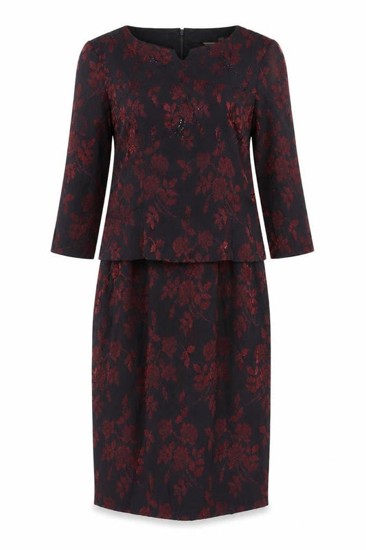 Maggy London Womens Black Floral Viscose Pencil Dress Size 10 Boat Neck Zip
