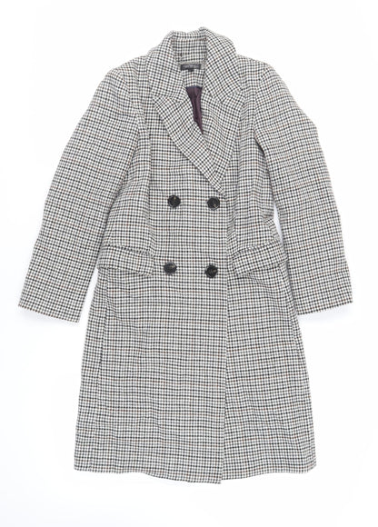 Topshop Womens Grey Geometric Pea Coat Coat Size 4 Button