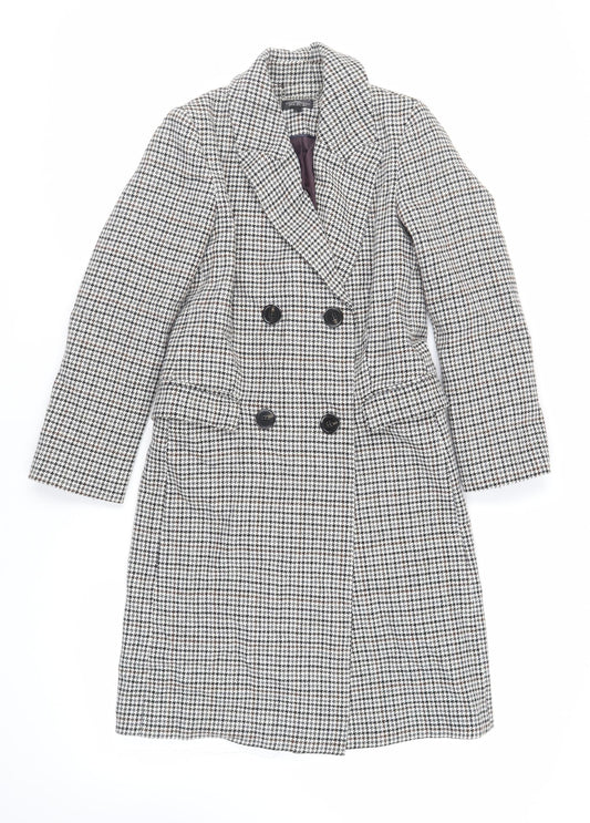 Topshop Womens Grey Geometric Pea Coat Coat Size 4 Button