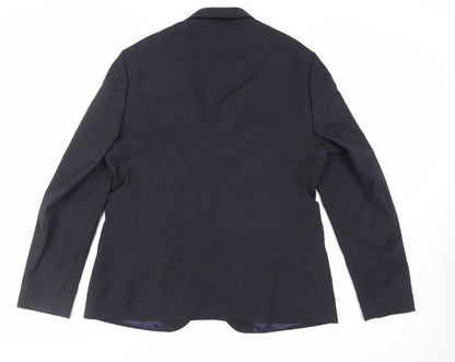 Back view of ASOS men’s blue polyester jacket suit jacket, size 42, regular