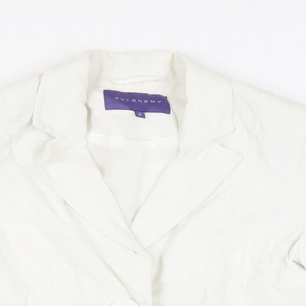 Autonomy Womens White Jacket Blazer Size 8 Button