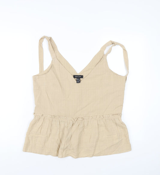 New Look Womens Beige Cotton Basic Tank Size 12 V-Neck