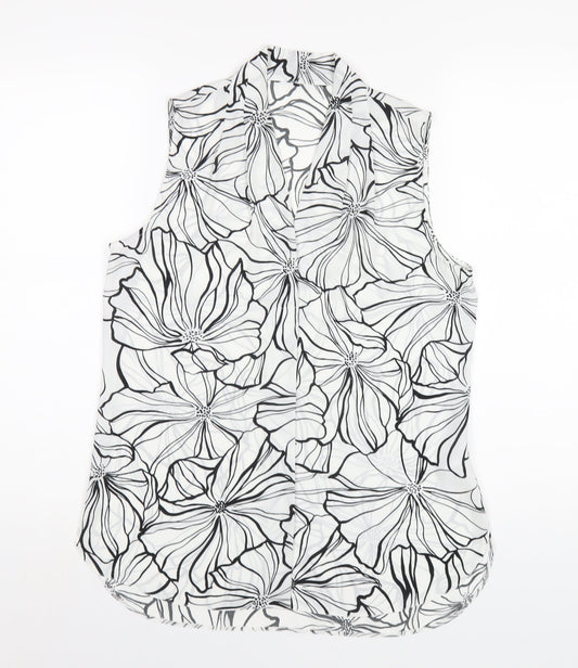 Debenhams Womens White Floral Polyester Basic Tank Size 10 V-Neck