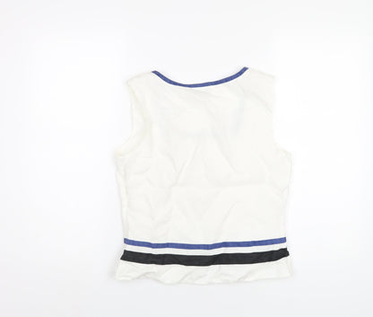 Alex & Co Womens White Ramie Basic T-Shirt Size 12 Square Neck