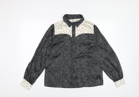 Topshop Womens Black Geometric Polyester Basic Button-Up Size 10 Collared