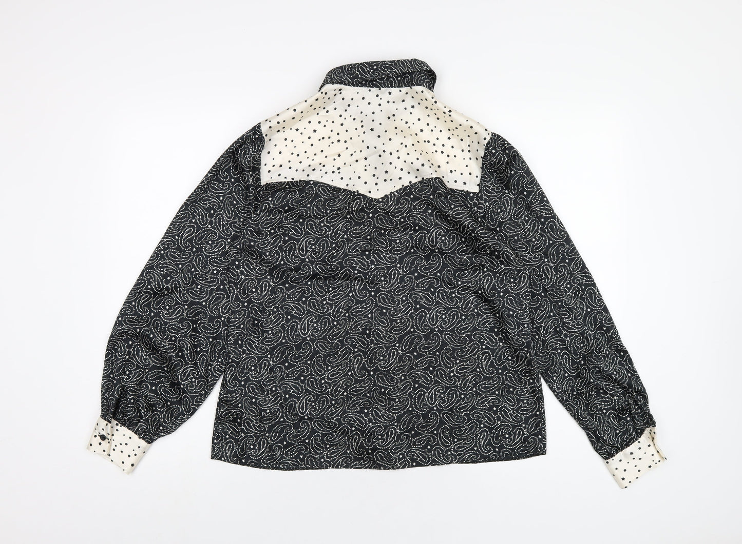 Topshop Womens Black Geometric Polyester Basic Button-Up Size 10 Collared