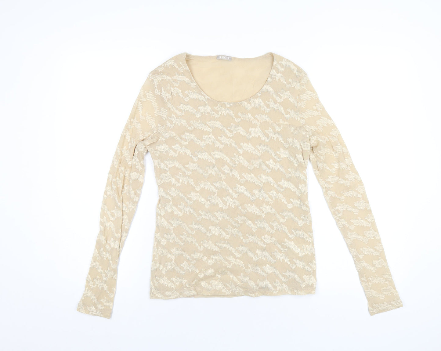 Planet Womens Beige Nylon Basic T-Shirt Size S Scoop Neck