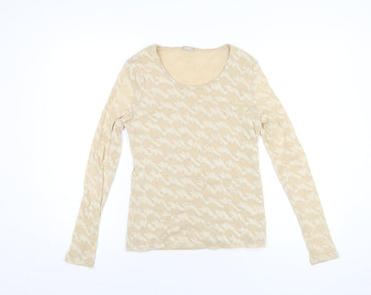 Planet Womens Beige Nylon Basic T-Shirt Size S Scoop Neck