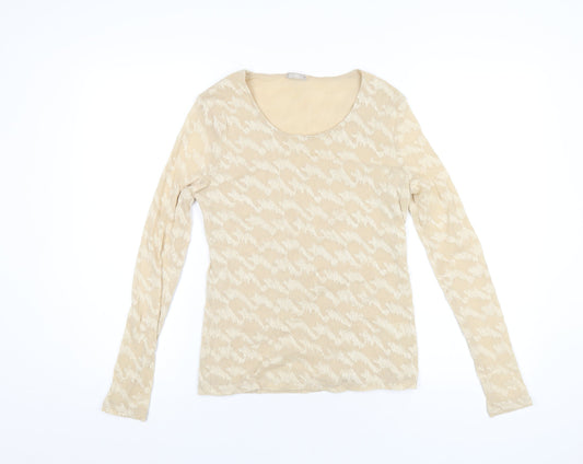 Planet Womens Beige Nylon Basic T-Shirt Size S Scoop Neck