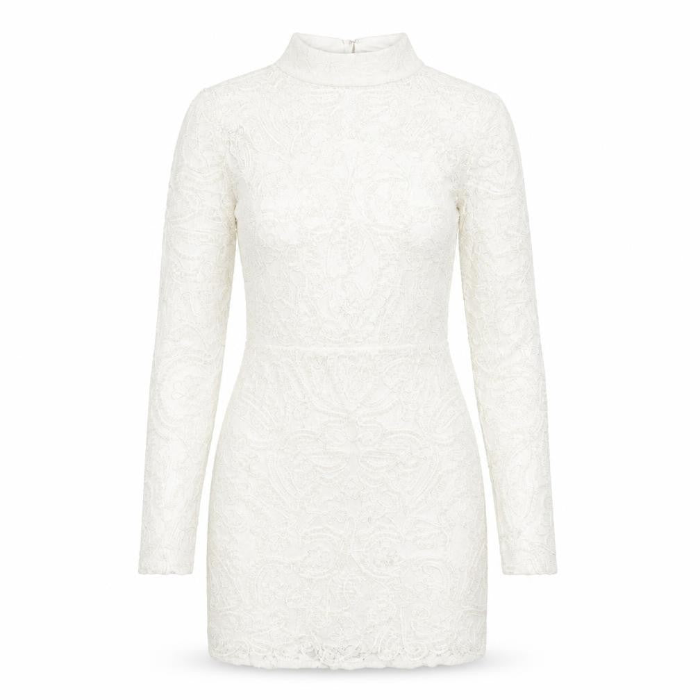 PRETTYLITTLETHING Womens White Cotton Bodycon Size 8 Mock Neck Zip