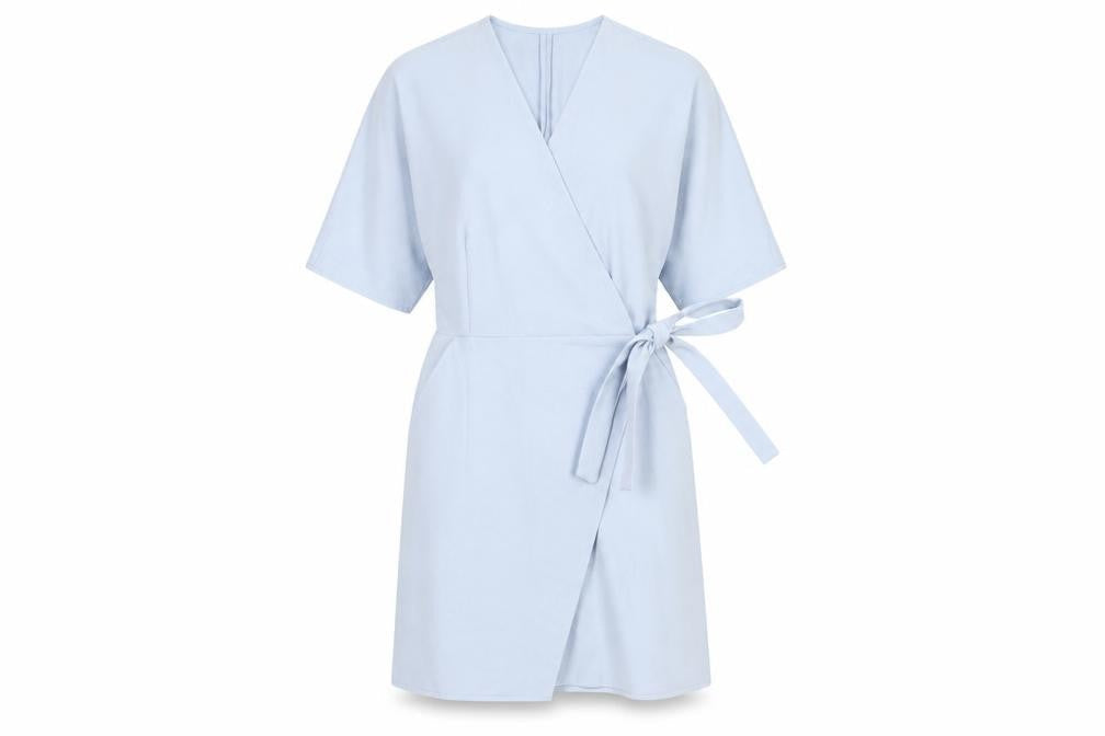 Topshop Womens Blue Polyester Wrap Dress Size 8 V-Neck Tie