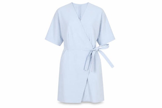 Topshop Womens Blue Polyester Wrap Dress Size 8 V-Neck Tie