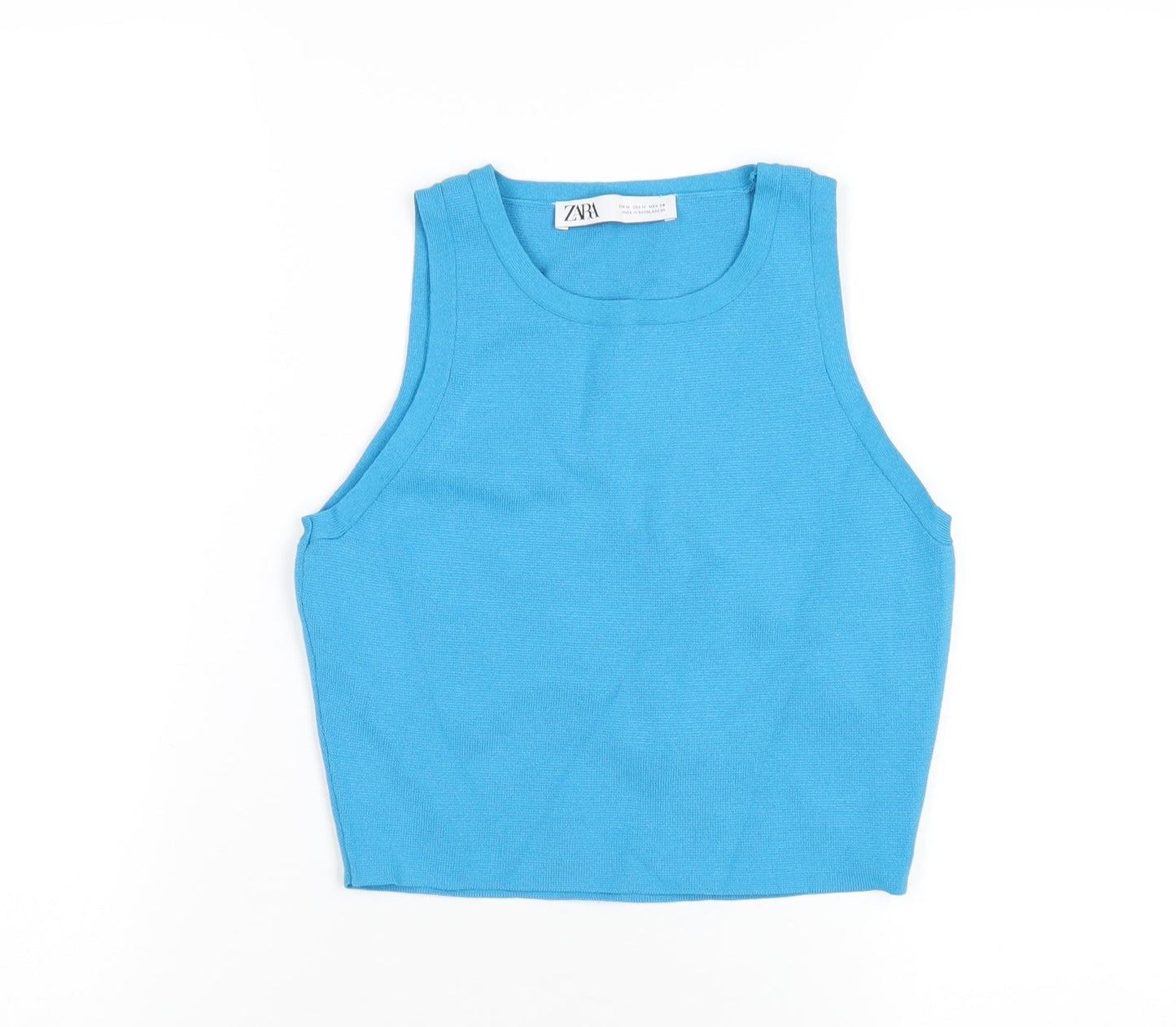 Zara Womens Blue Viscose Basic Tank Size M Round Neck