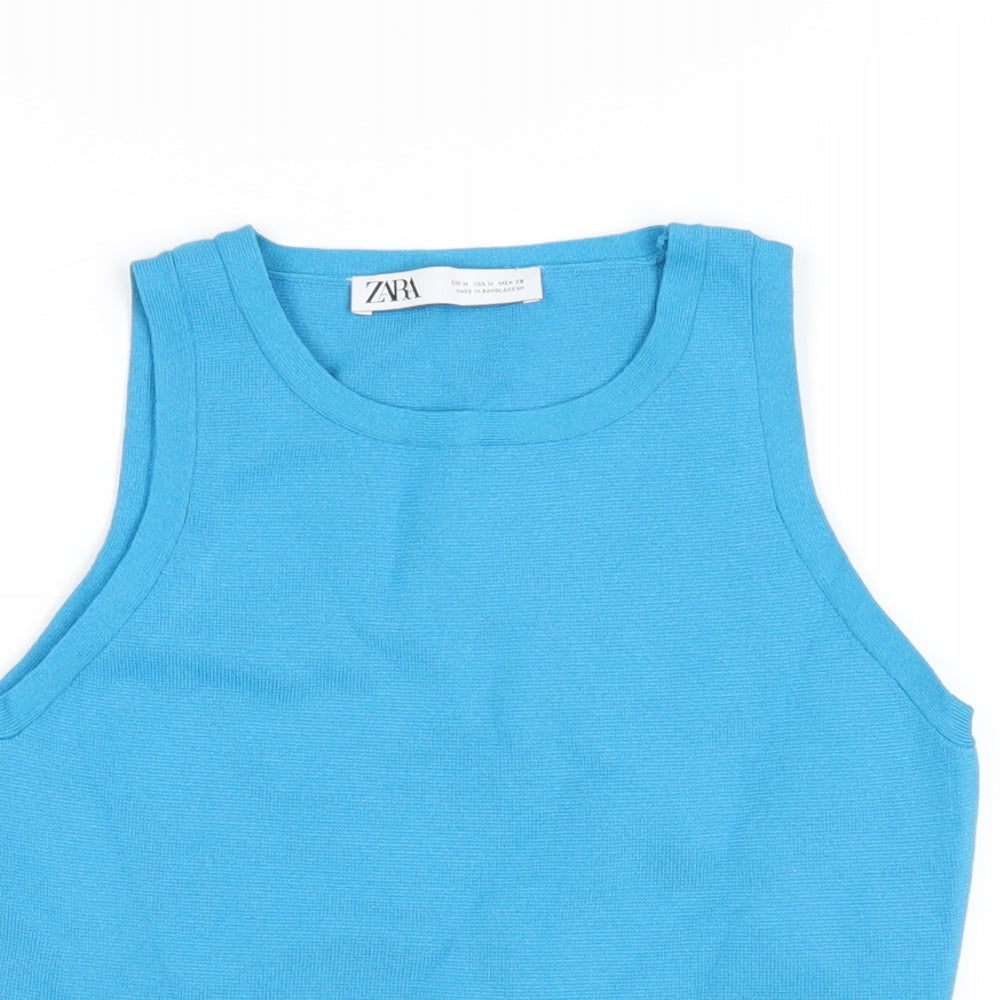 Zara Womens Blue Viscose Basic Tank Size M Round Neck