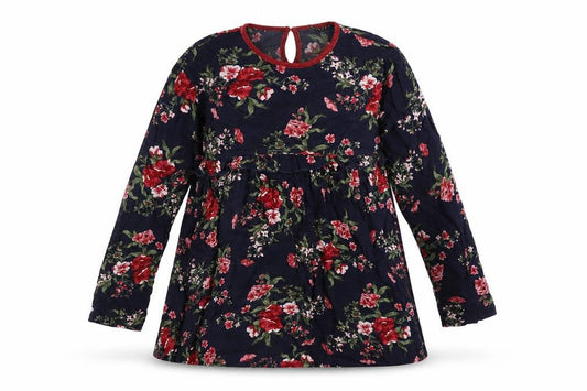 Sisley Girls Blue Floral Viscose A-Line Size 11-12 Years Round Neck Button