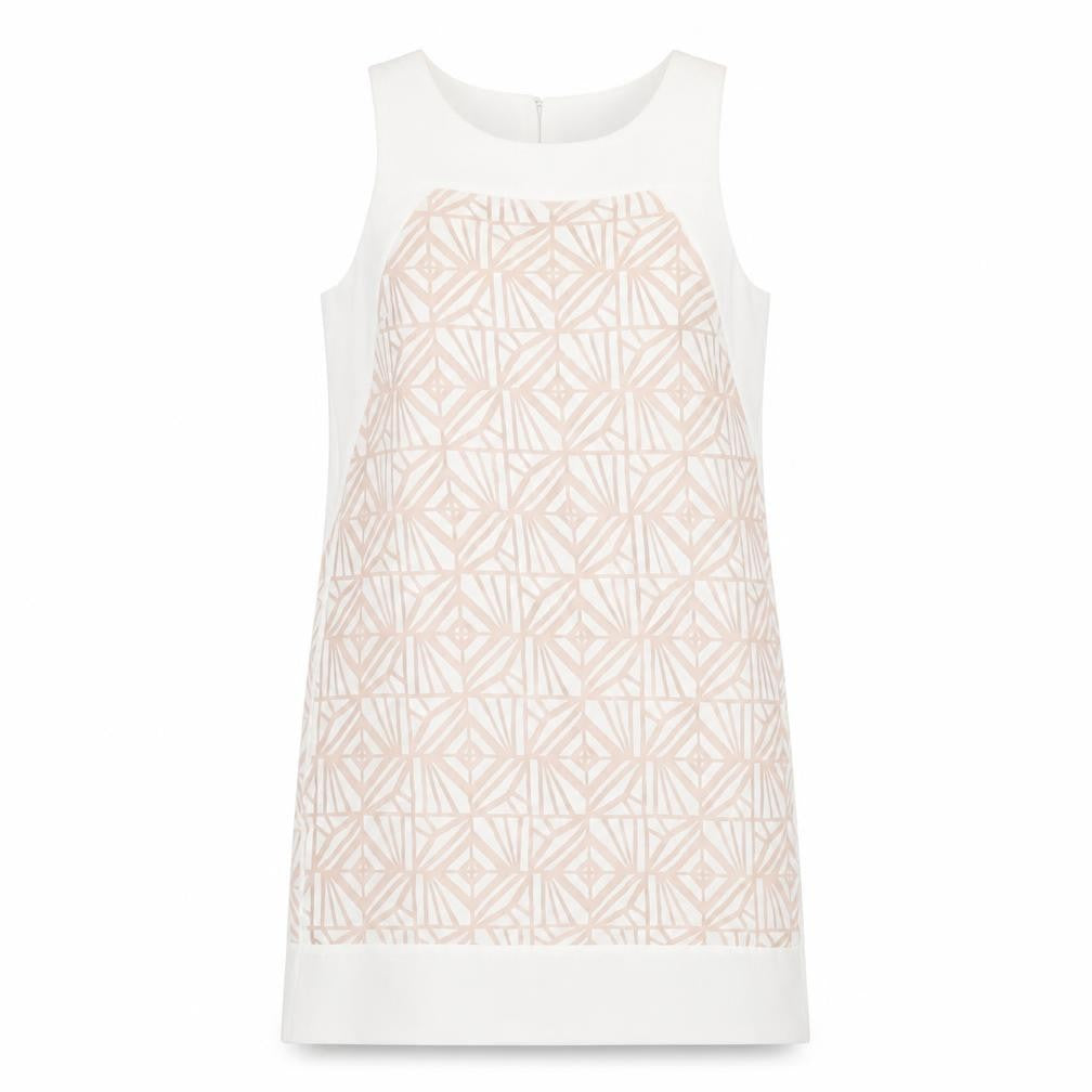 Principles Womens White Geometric Polyester A-Line Size 12 Round Neck Button