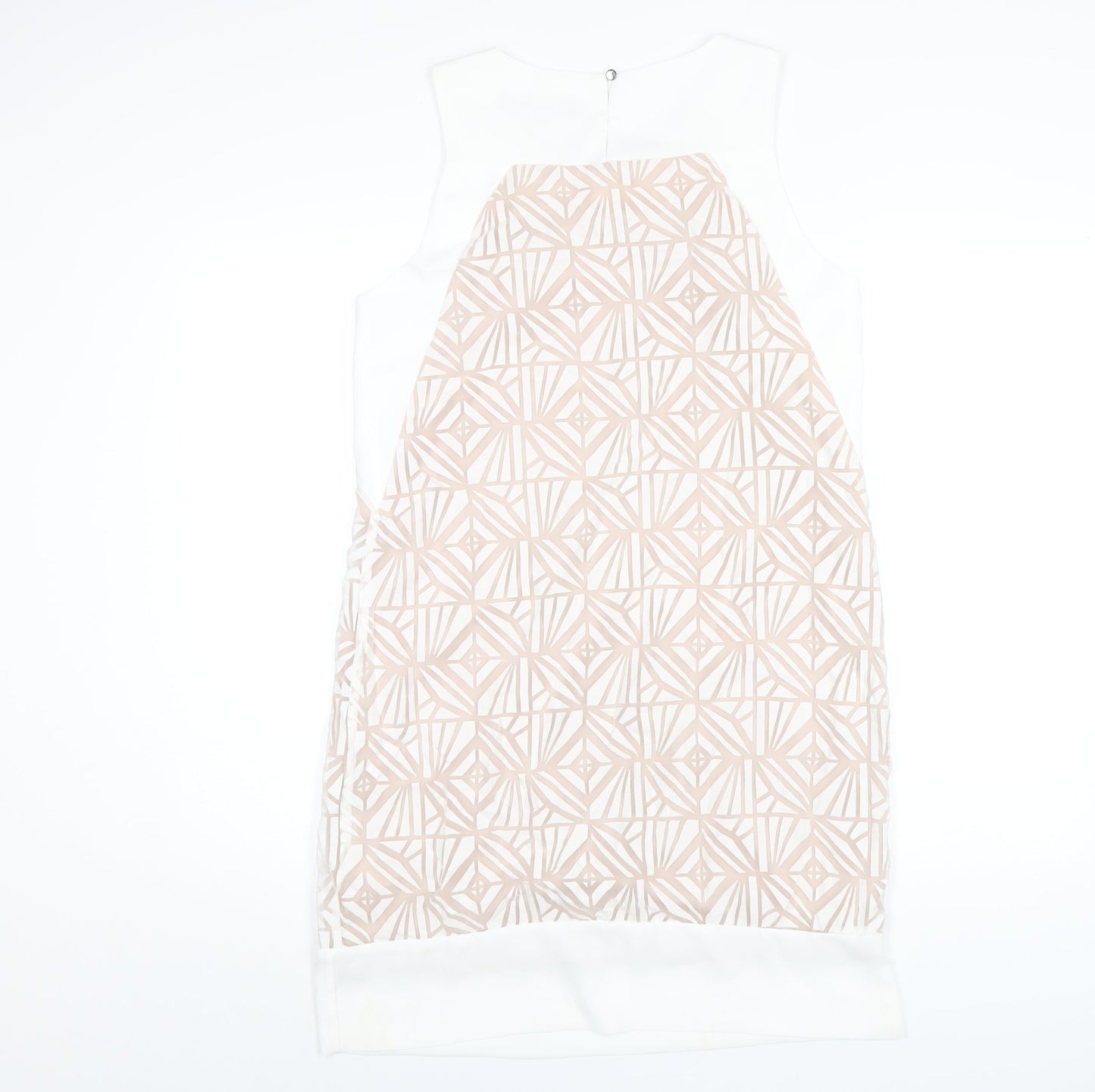 Principles Womens White Geometric Polyester A-Line Size 12 Round Neck Button