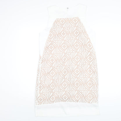 Back view of Principles women’s white geometric polyester a-line, size UK 12, round neck button
