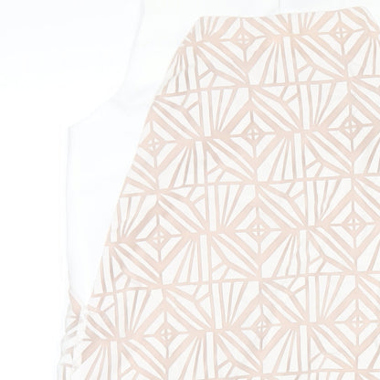 Brand and care label for Principles women’s white geometric polyester a-line, size UK 12, round neck button
