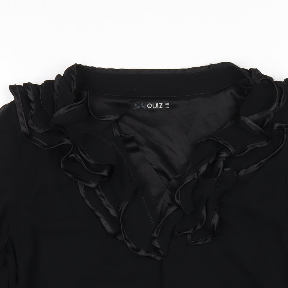 Quiz Womens Black Polyester Basic Blouse Size 8 V-Neck