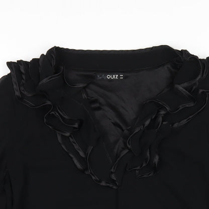 Quiz Womens Black Polyester Basic Blouse Size 8 V-Neck